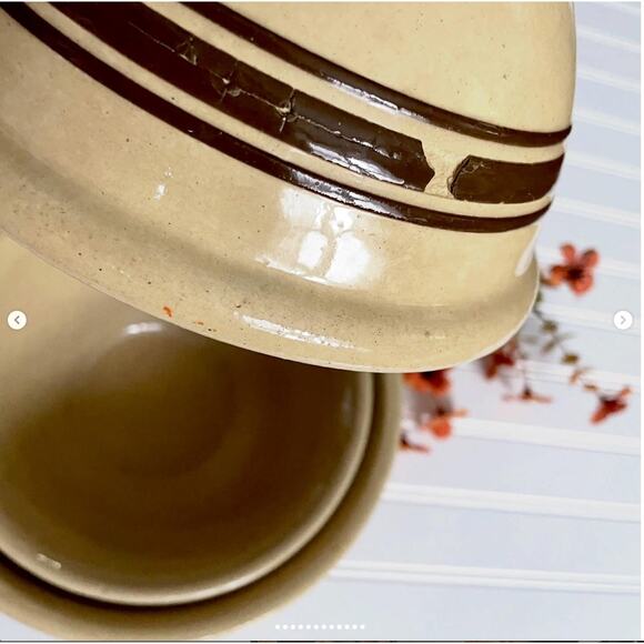 Antique 1930s Yellowware RRPC Ransbottom Mixing Bowl Brown Band Stripe SET of 3 - Picture 9 of 12